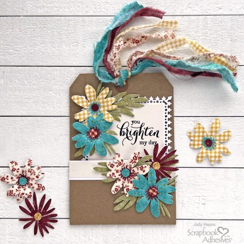 Pocket Tag with Fabric Flowers by Judy Hayes for Scrapbook Adhesives by 3L 