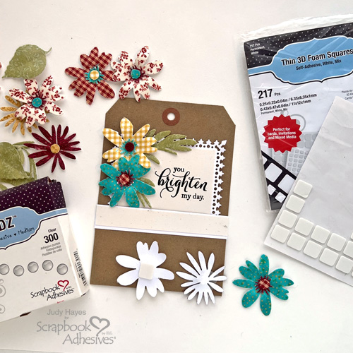 Pocket Tag with Fabric Flowers by Judy Hayes for Scrapbook Adhesives by 3L 