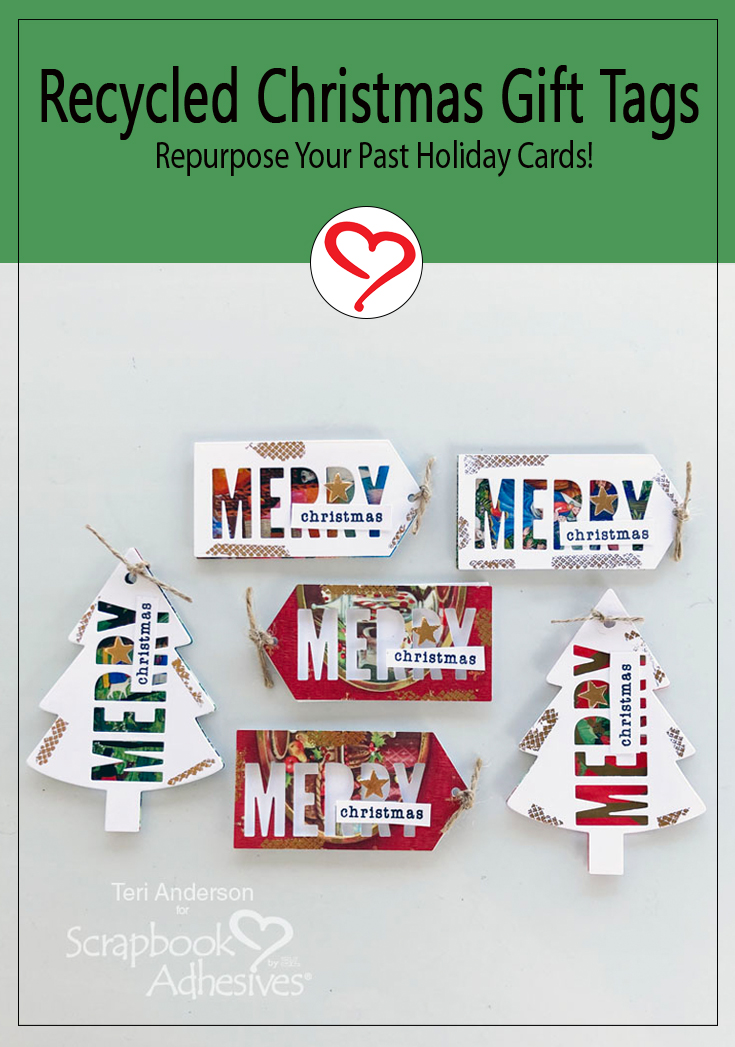 Upcycled Christmas Gift Tags by 
Teri Anderson for Scrapbook Adhesives by 3L Pinterest