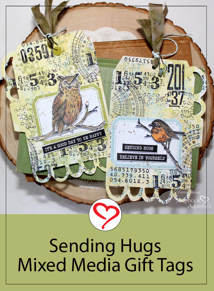 Sending Hugs Mixed Media Gift Tags by Connie Mercer for Scrapbook Adhesives by 3L Pinterest 