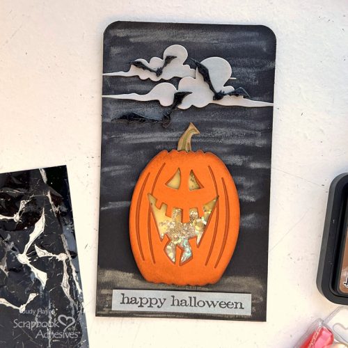 Halloween Pumpkin Shaker Card by Judy Hayes for Scrapbook Adhesives by 3L 