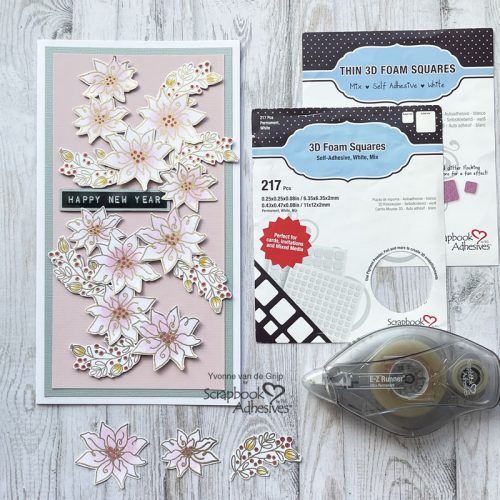 Dimensional Floral New Year Card by Yvonne van de Grijp for Scrapbook Adhesives by 3L 