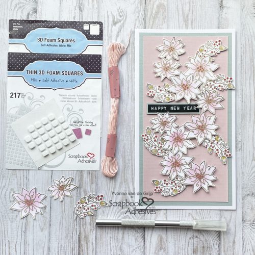 Dimensional Floral New Year Card by Yvonne van de Grijp for Scrapbook Adhesives by 3L 