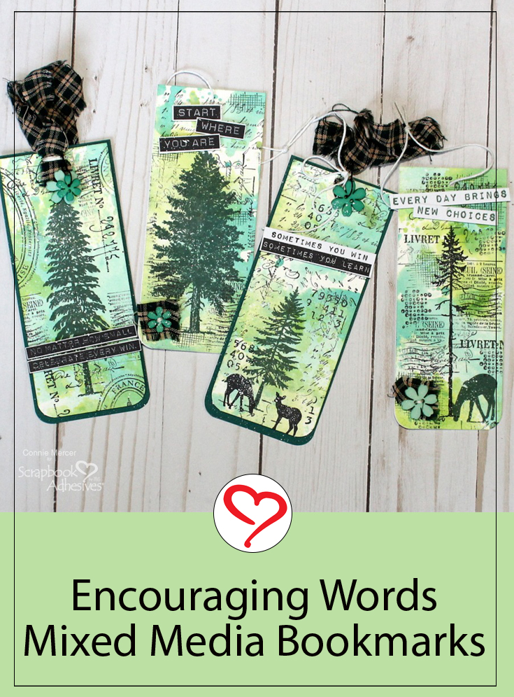 Encouraging Word Mixed Media Tags by Connie Mercer for Scrapbook Adhesives by 3L Pinterest 