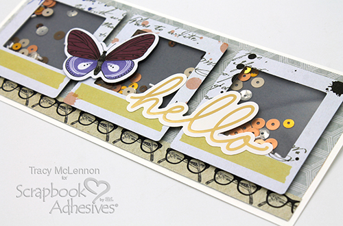 Hello Slimline Shaker Card by Tracy McLennon for Scrapbook Adhesives by 3L