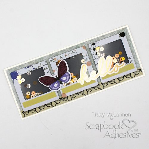 Hello Slimline Shaker Card by Tracy McLennon for Scrapbook Adhesives by 3L 