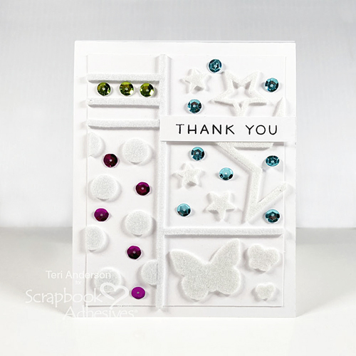 Flocked Thank You Card by Teri Anderson for Scrapbook Adhesives by 3L