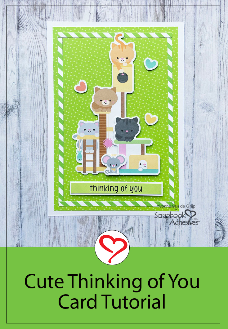 Cute Thinking Of You Kitten Card by Yvonne van de Grijp for Scrapbook Adhesives by 3L Pinterest 