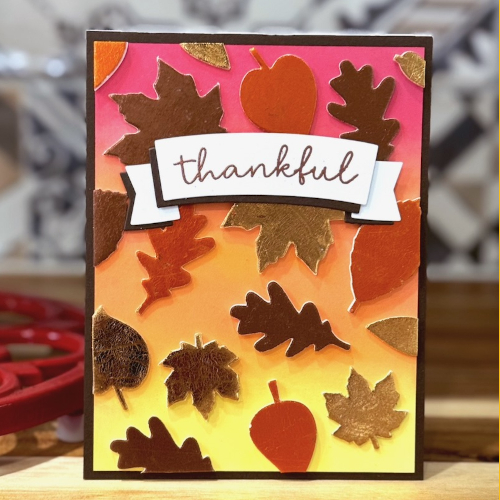 Foiled Leaves Thankful Card by Jennifer Ingle for Scrapbook Adhesives by 3L 