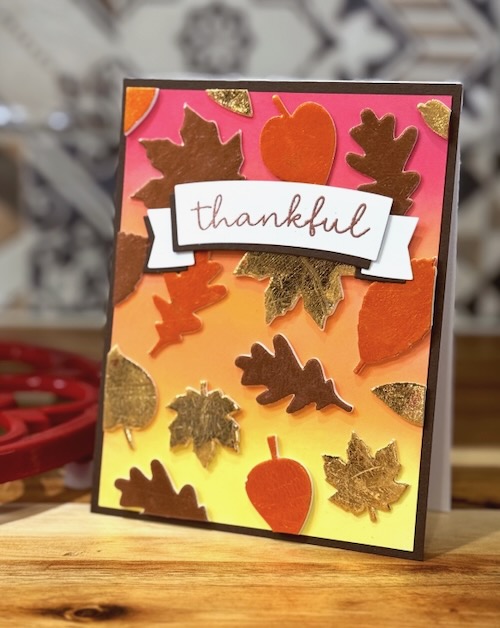 Foiled Leaves Thankful Card by Jennifer Ingle for Scrapbook Adhesives by 3L 