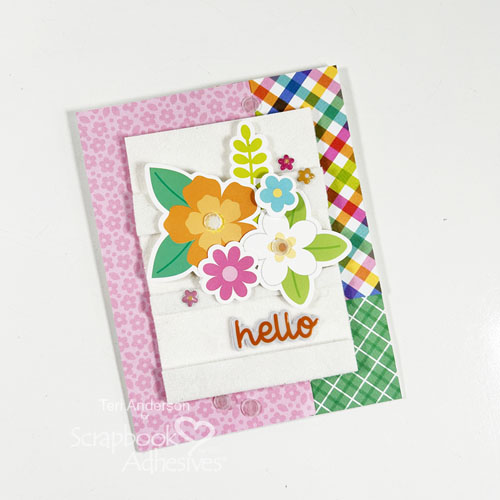 Hello Floral Card with Flocked Background  by Teri Anderson for Scrapbook Adhesives by 3L 