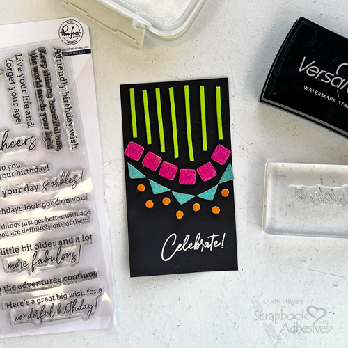 Fun and Dimensional Celebrate Card by Judy Hayes for Scrapbook Adhesives by 3L