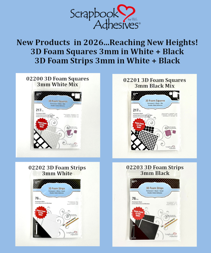 New Product 2026: 3mm in 3D Foam Squares White/Black and 3D Foam Strips SM White/Black Collage Pinterest